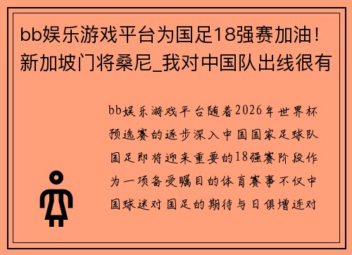 bb娱乐游戏平台为国足18强赛加油！新加坡门将桑尼_我对中国队出线很有信心
